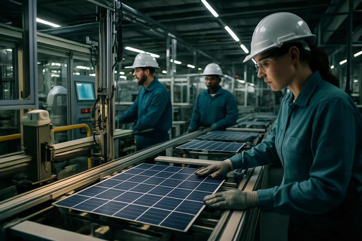 聯合再生太陽能電池生產線工廠內部作業情況
