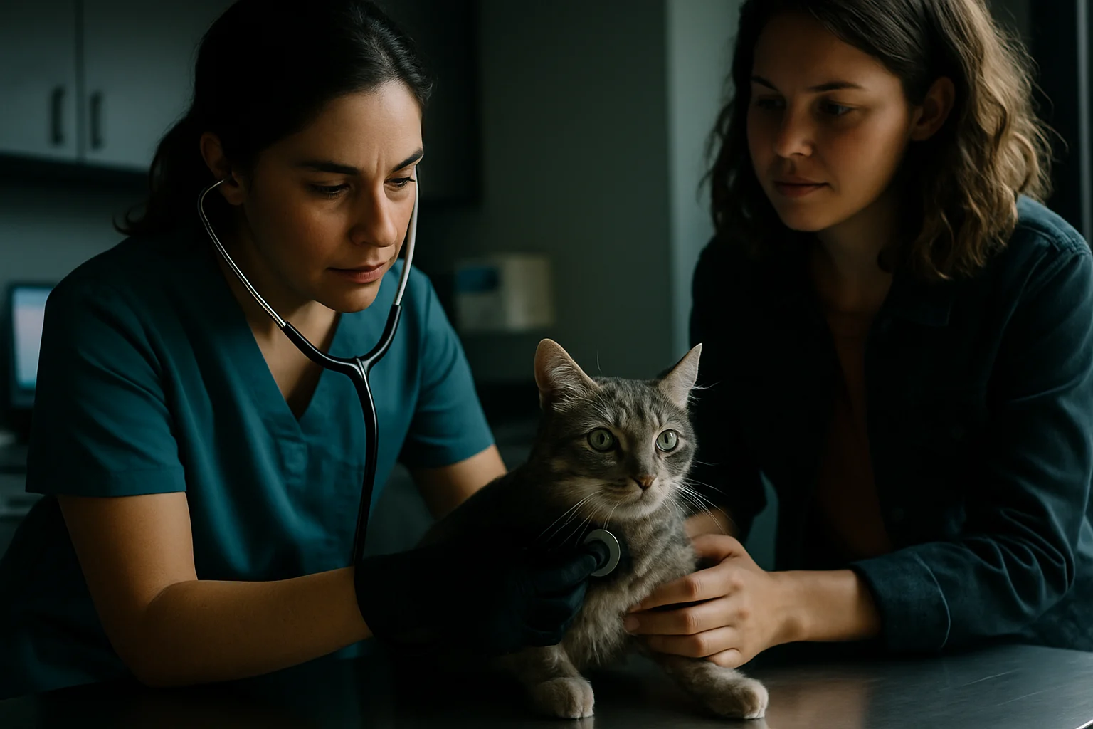 獸醫師正在為寵物貓進行健康檢查的專業場景
