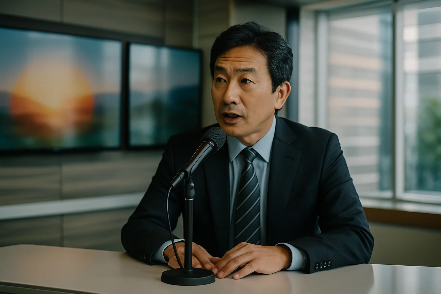 羽鳥慎一がモーニングショーのスタジオで司会をしている様子