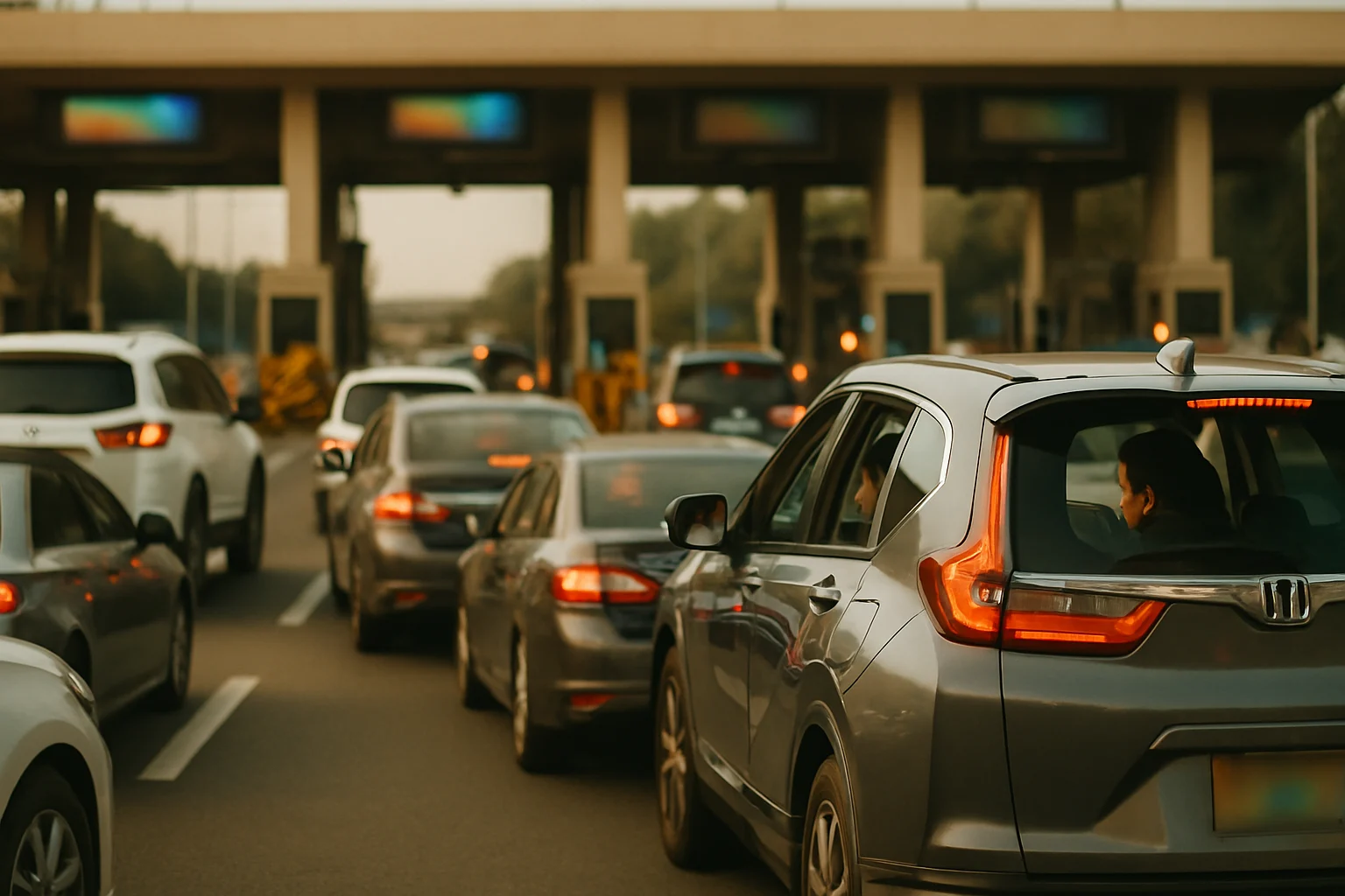 高速公路收费站ETC通道车辆排队缴费