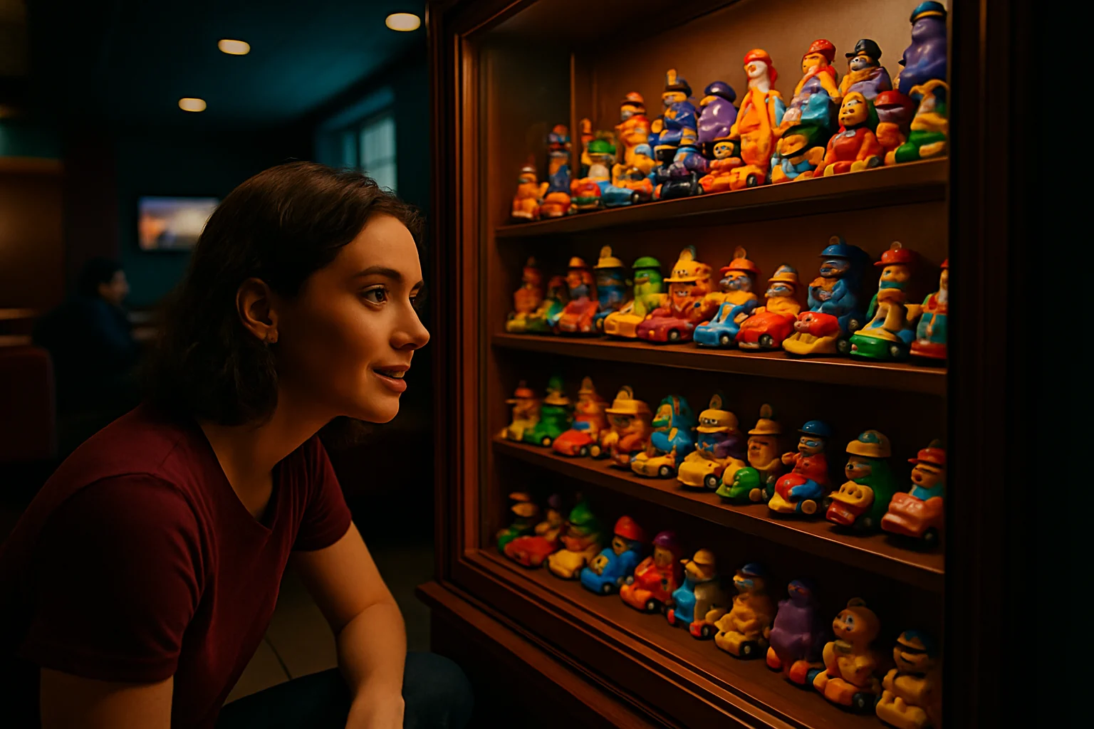 麥當勞聯名商品展示櫃陳列各種角色公仔