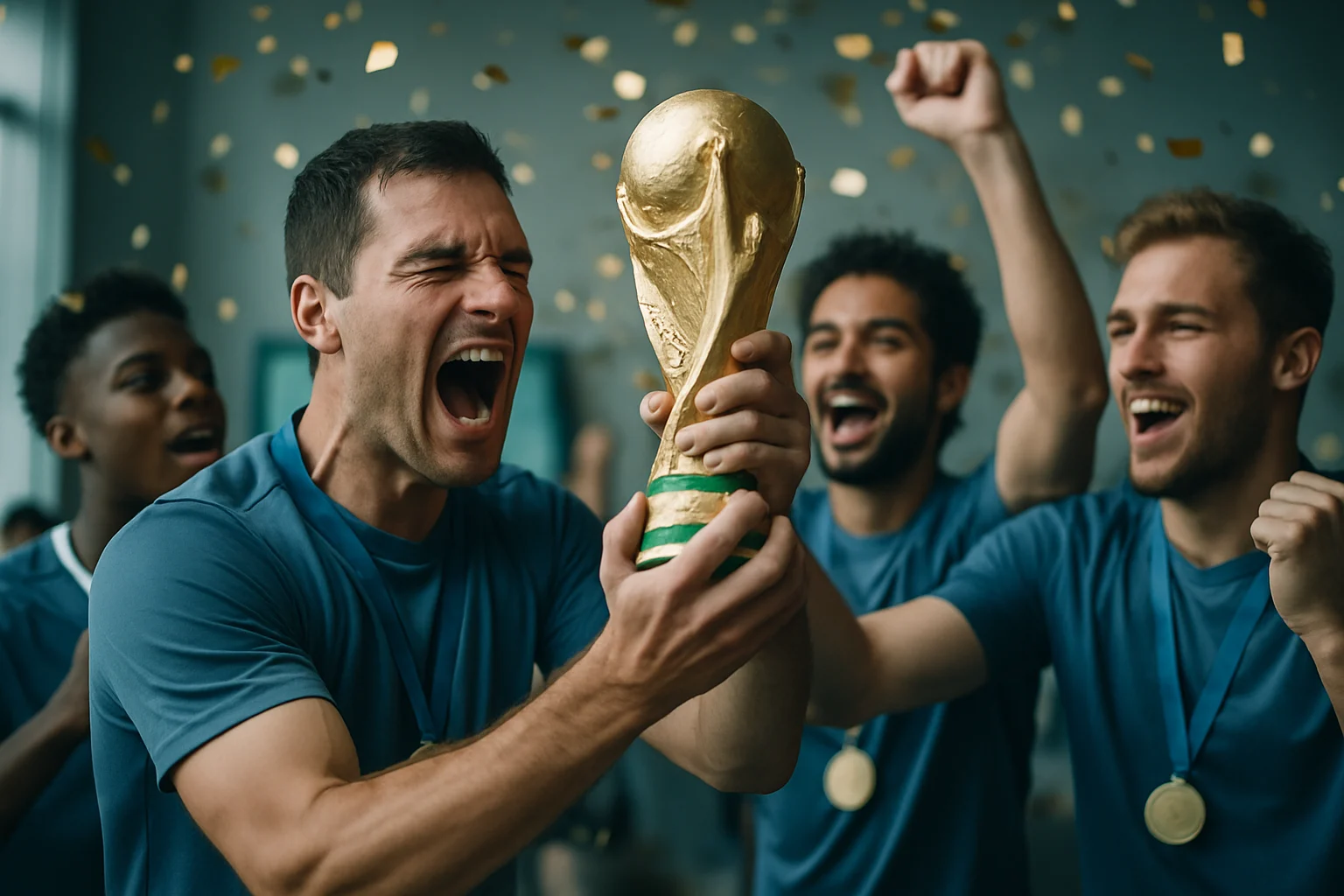 世足歷屆冠軍8國旗幟與FIFA大力神盃並列展示