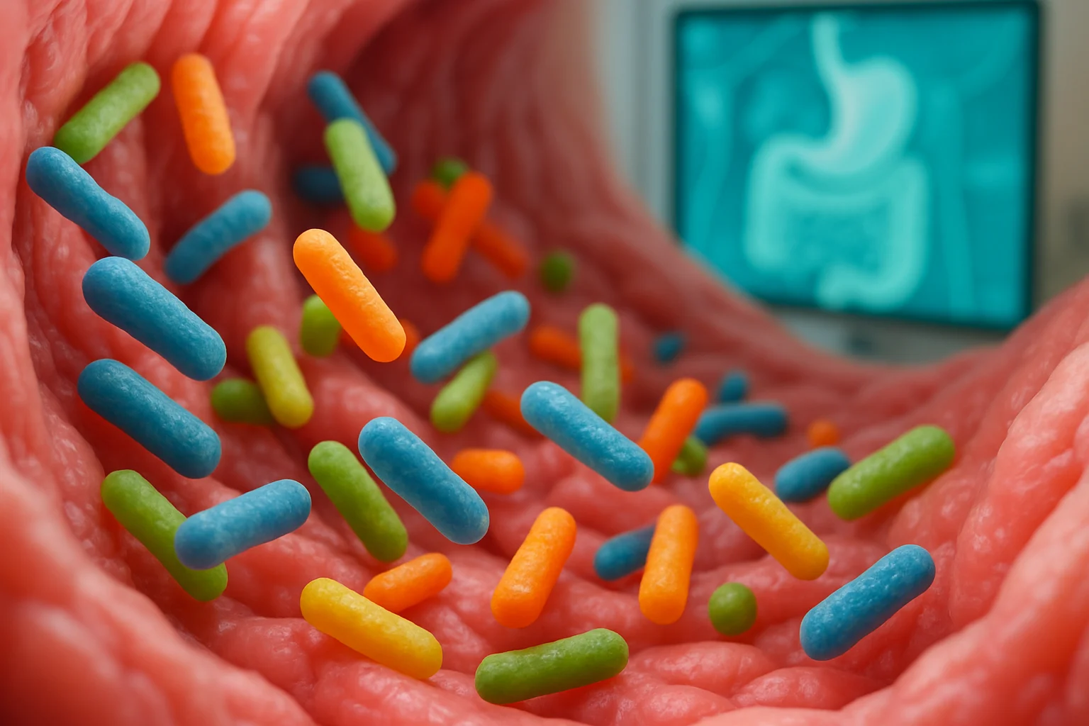 益生菌在腸道中發揮作用的示意圖