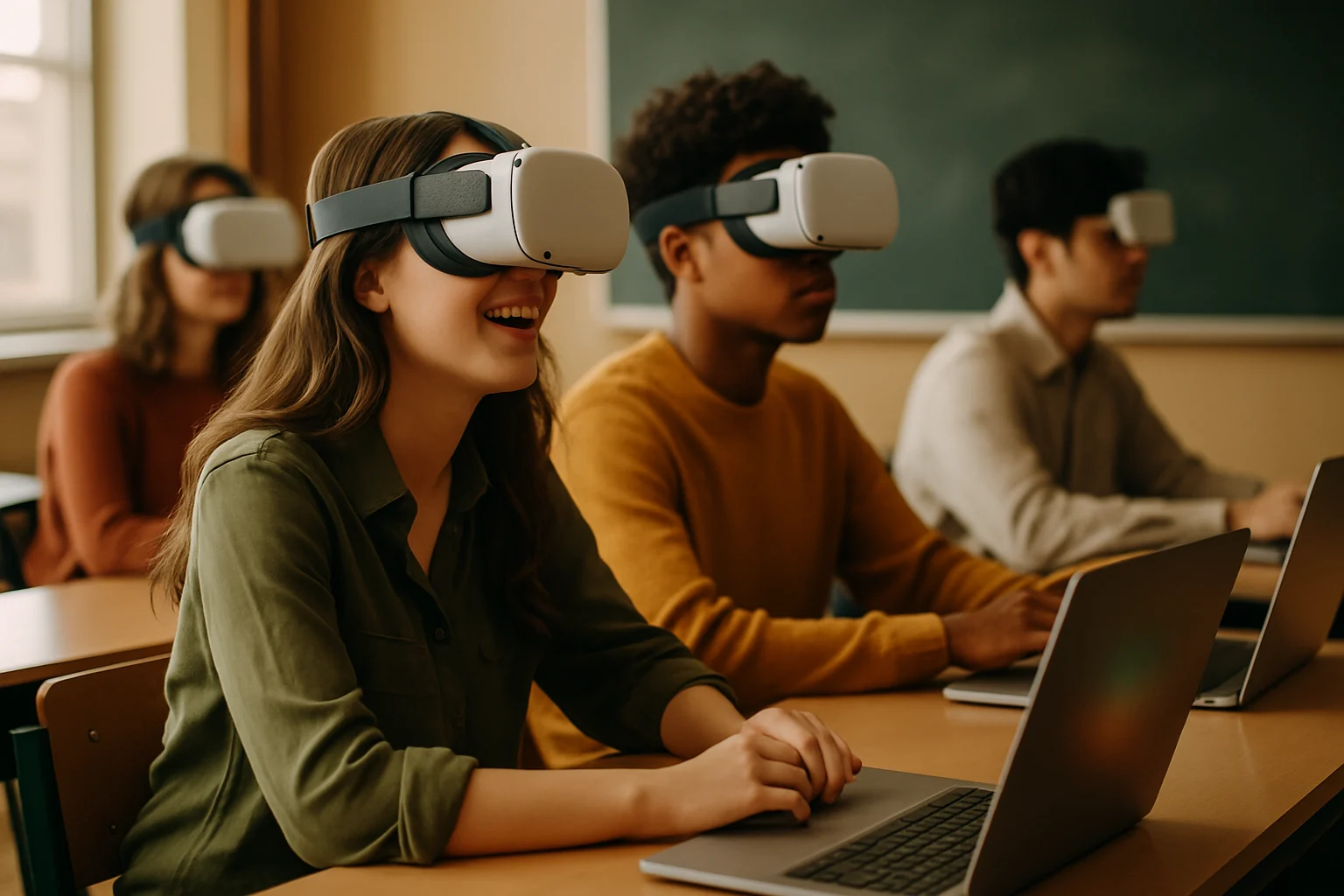 未来教育场景:学生在虚拟现实环境中进行跨学科学习和研究