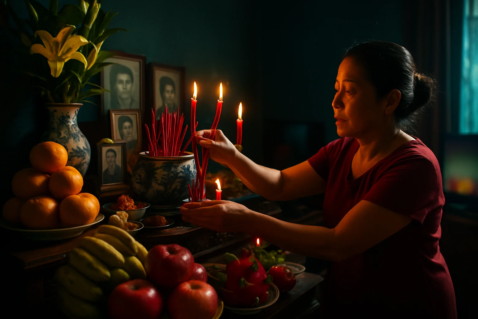 Bàn thờ cúng gia tiên trong ngày cuối tháng âm lịch