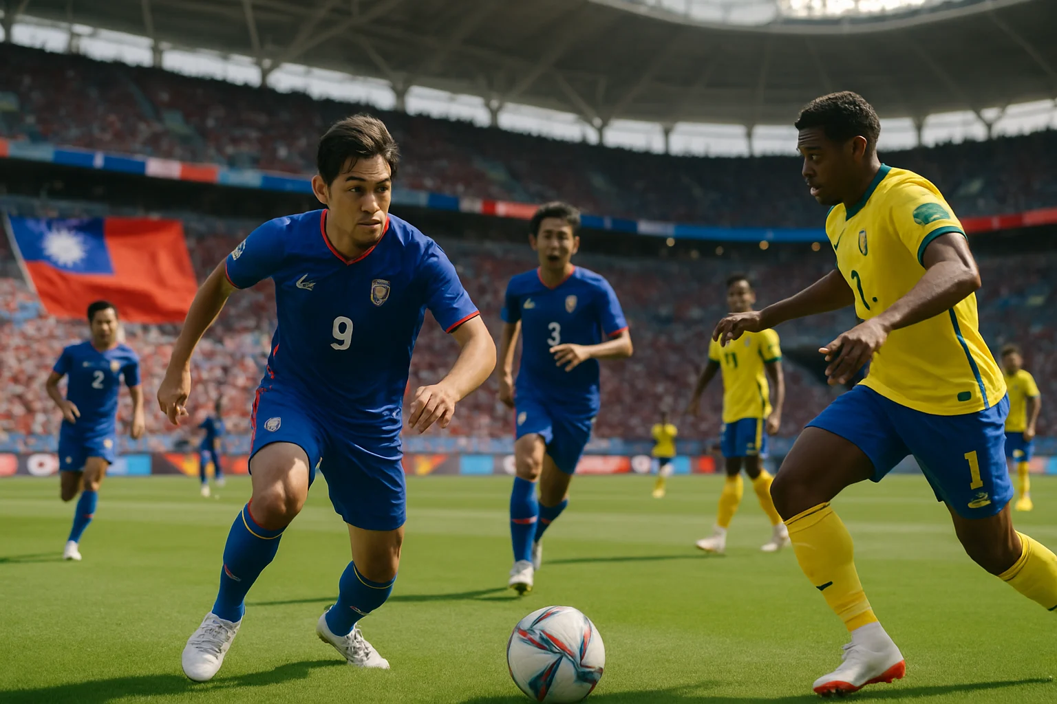 一群台灣年輕足球員在訓練場上接受教練指導,展現對足球的熱情與投入