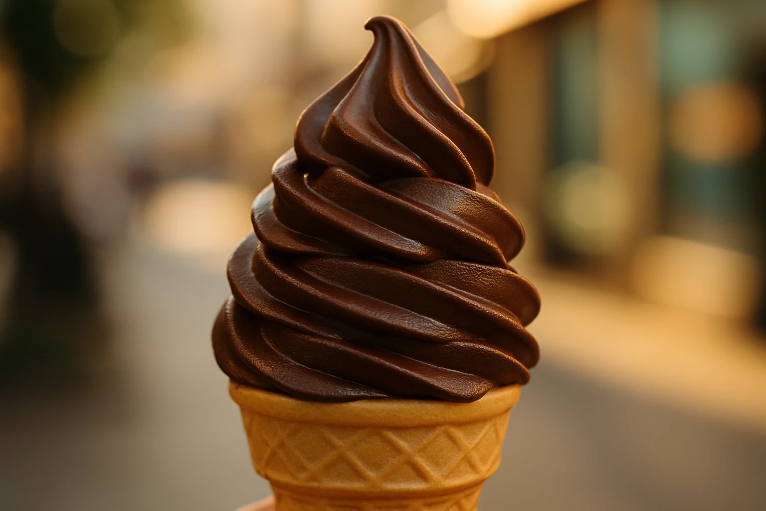 全家贅澤巧克力霜淇淋特寫，展現濃郁的巧克力色澤