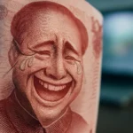 人民币水印细节特写显示人像表情变化