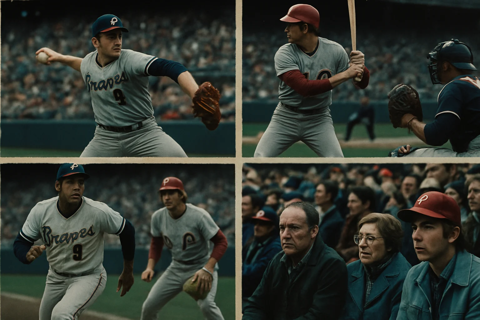 Historic photo collage showing Braves and Phillies legendary players from different eras