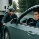 大型貨車路口右轉，機車停在右前方盲區位置