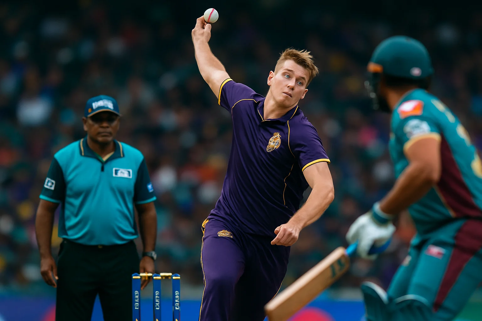 कैमरून ग्रीन KKR जर्सी में गेंदबाजी करते हुए