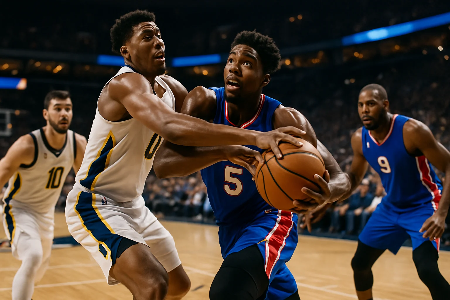 NBA裁判在球場上宣判犯規手勢特寫