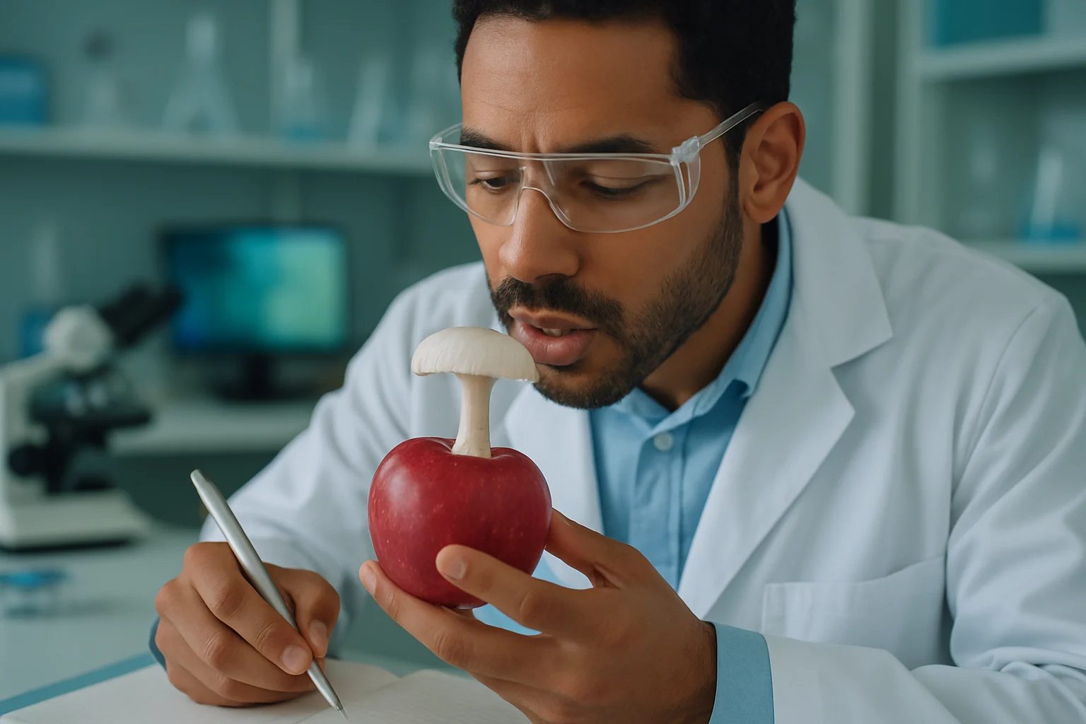 苹果上长出白色蘑菇的奇特现象