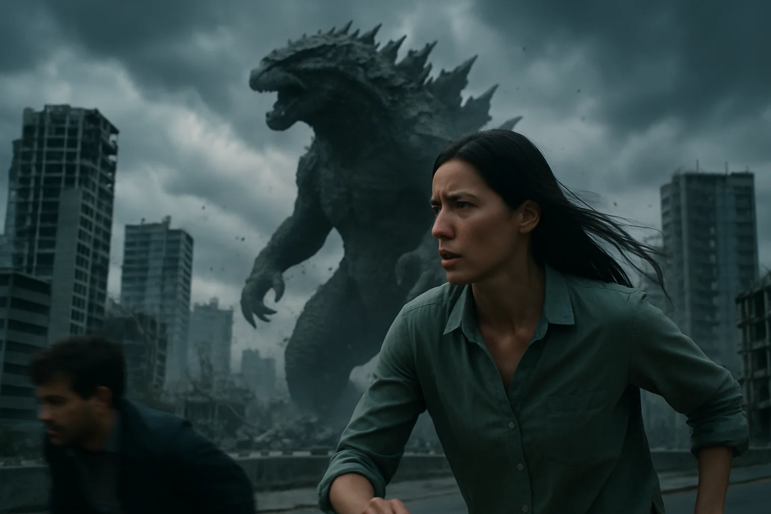 特攝怪獸Kaiju概念示意,巨型怪物對抗城市的科幻場景