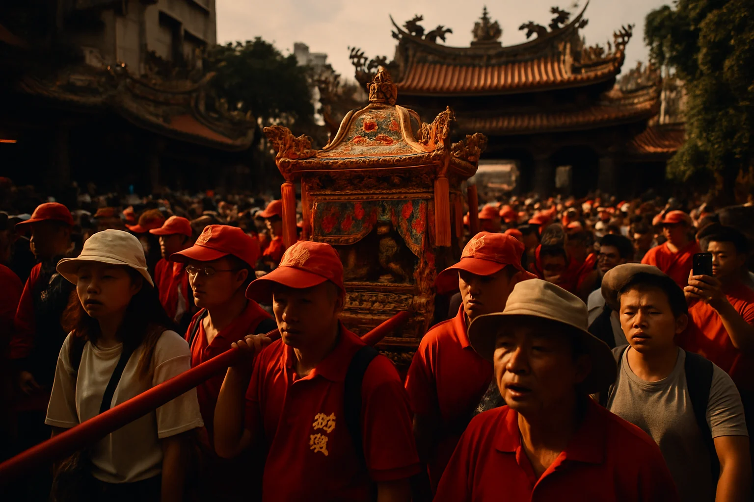 白沙屯拱天宮廟前廣場擠滿準備進香的香燈腳人潮