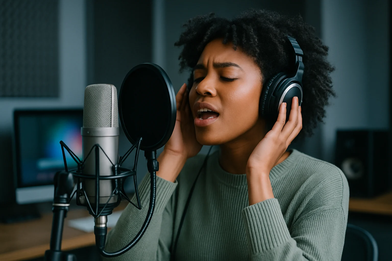 許志豪在錄音室準備演唱會歌曲的認真神情