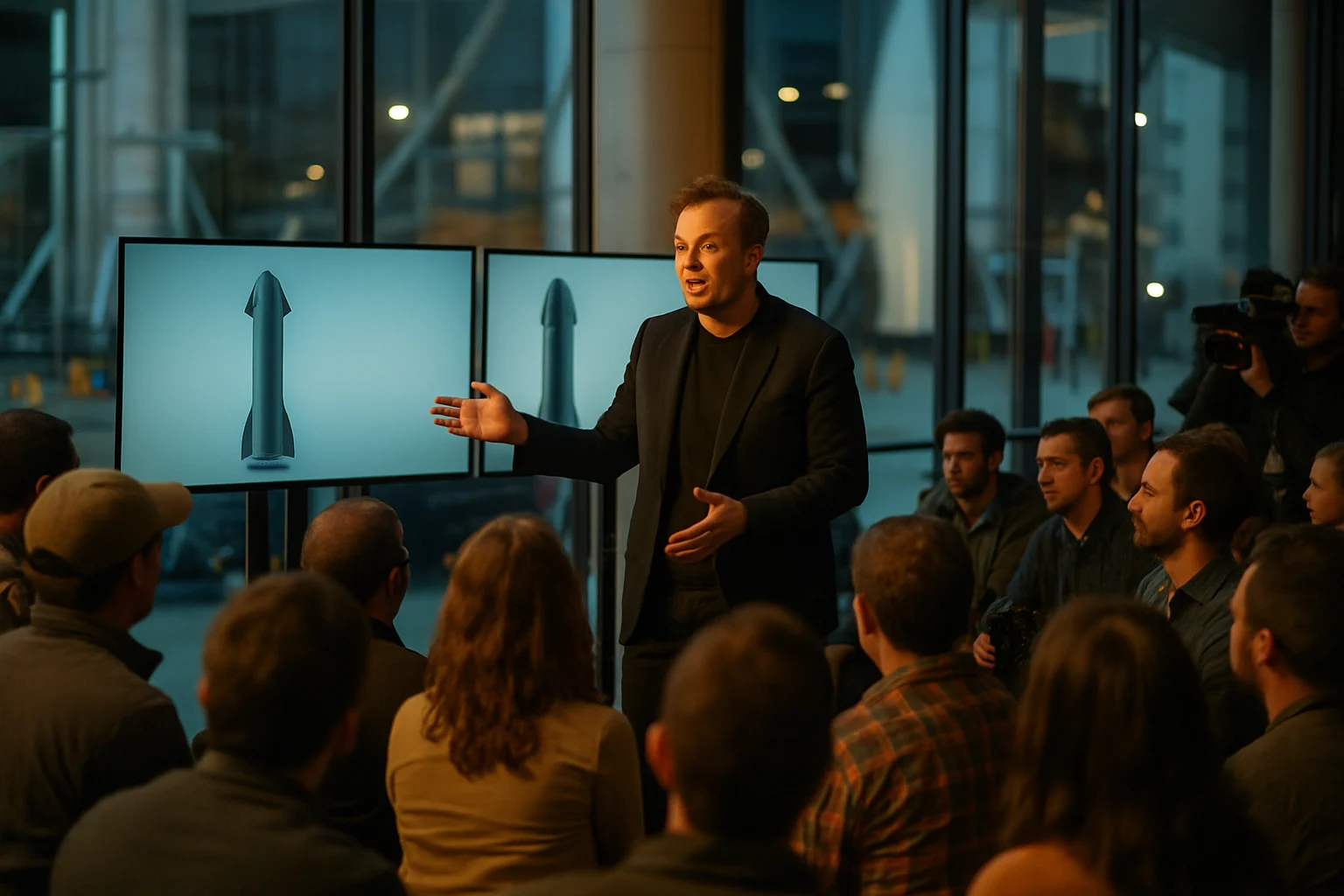 馬斯克在SpaceX總部介紹星艦火箭設計藍圖