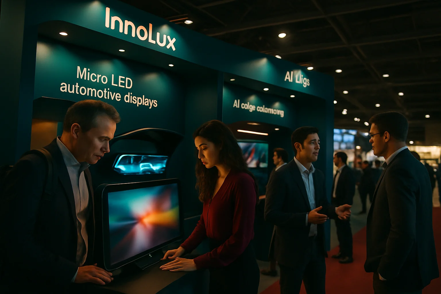 群創光電Touch Taiwan 2026展會現場，展示最新Micro LED車載顯示技術和AI邊緣運算應用