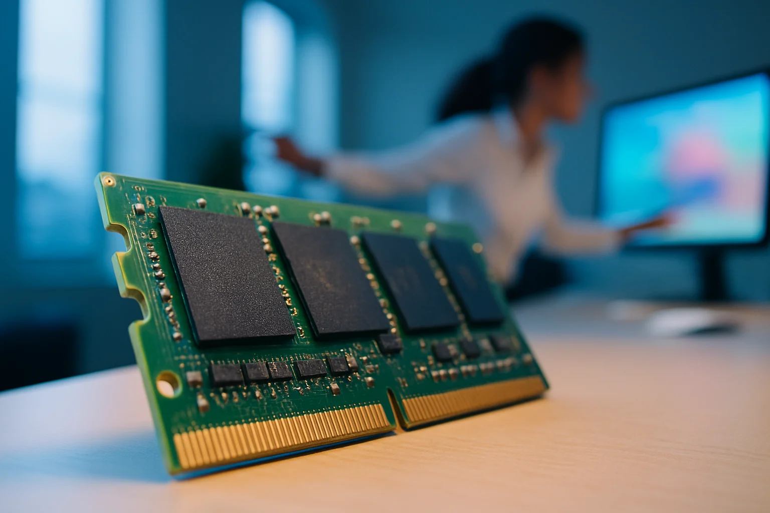 DRAM記憶體晶片特寫與威剛XPG電競記憶體模組產品