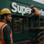 家樂福門市外觀與樂家康新品牌標誌對比示意圖