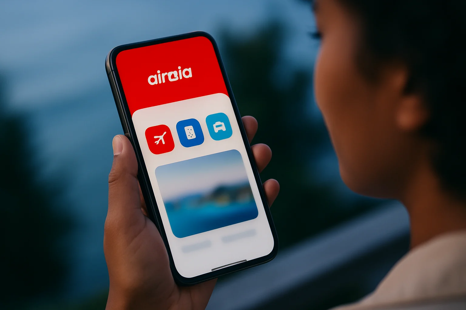 亞洲航空AirAsia MOVE應用程式介面，顯示整合機票飯店租車等服務