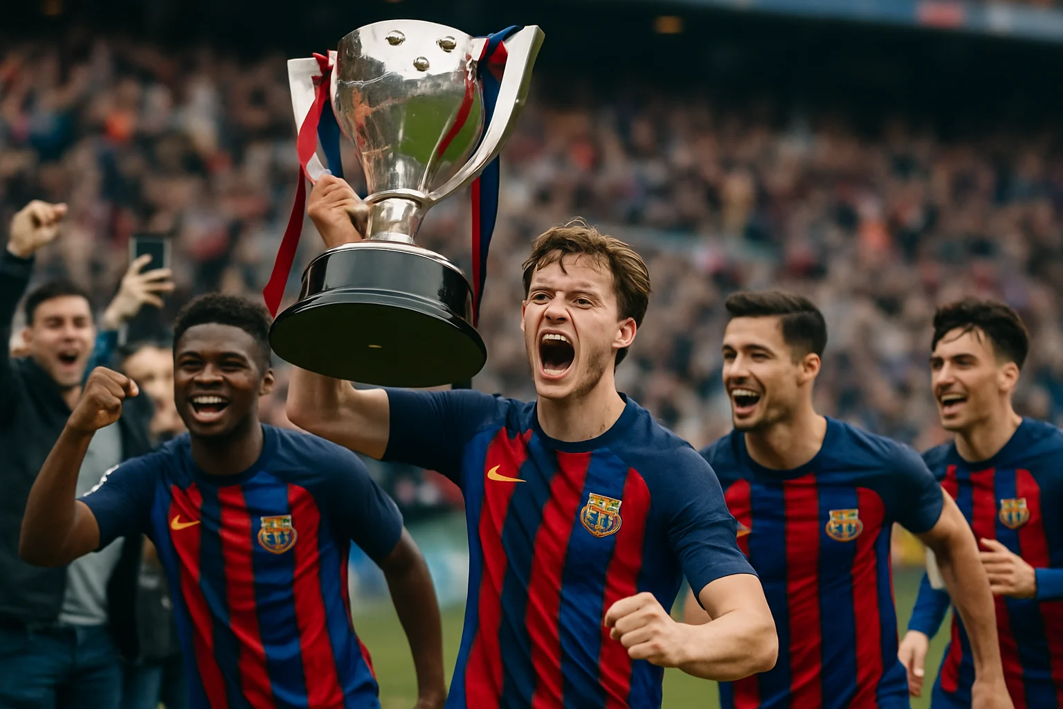 La Liga 2025/26 season overview graphic showing FC Barcelona leading the standings after Matchday 33