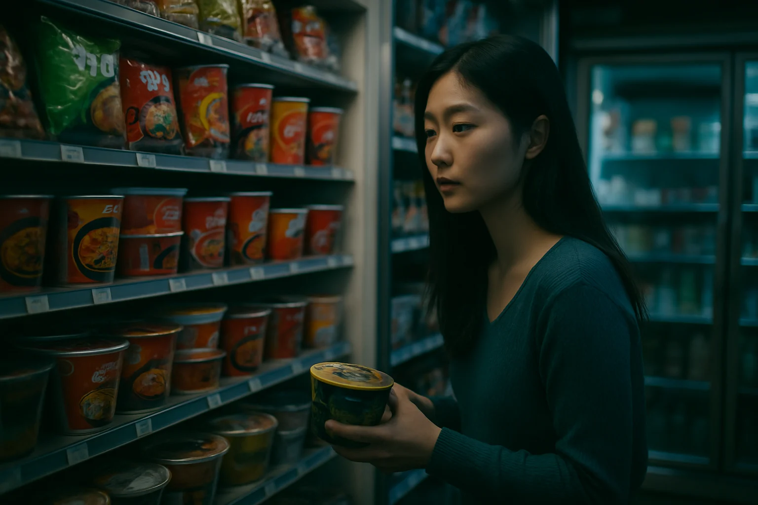 萊爾富店內陳列韓國CU超商進口商品的貨架區域