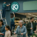 康達盛通生活事業公司更名公告張貼在家樂福賣場內