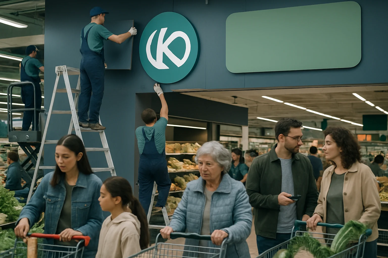 康達盛通生活事業公司更名公告張貼在家樂福賣場內