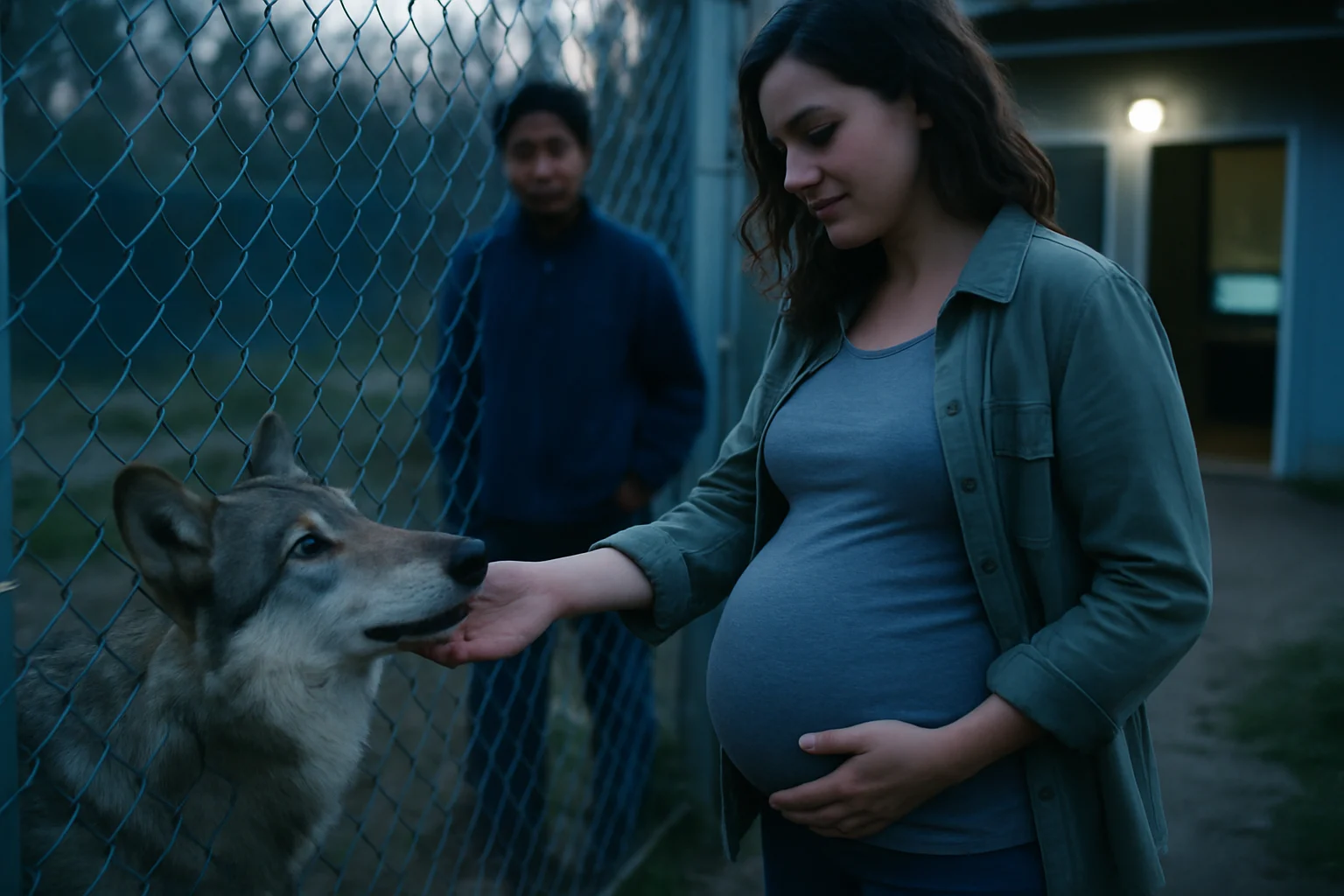 怀孕母狼在野生动物保护站附近休息待产的温馨场景