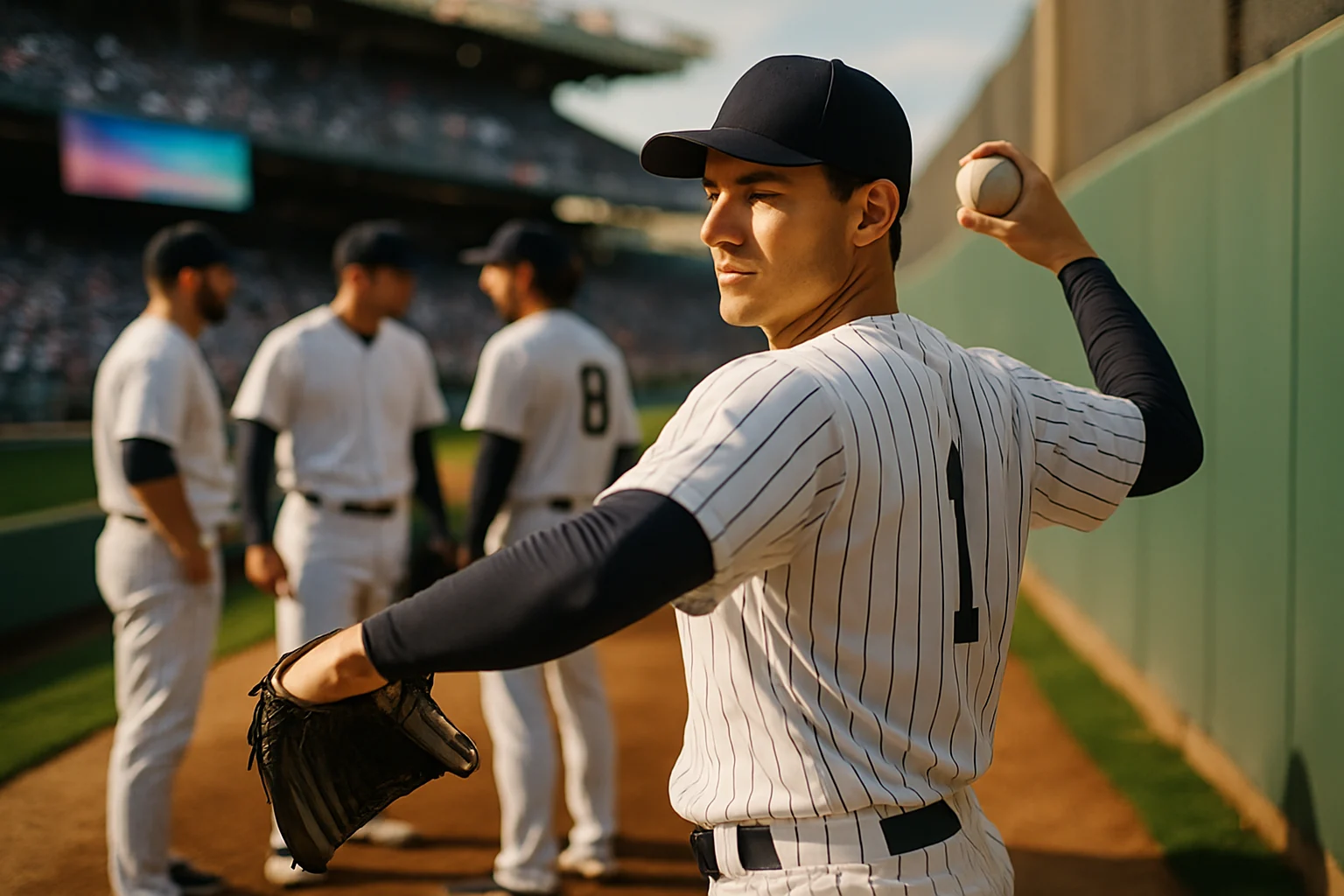 鄧愷威與太空人隊友在牛棚準備投球