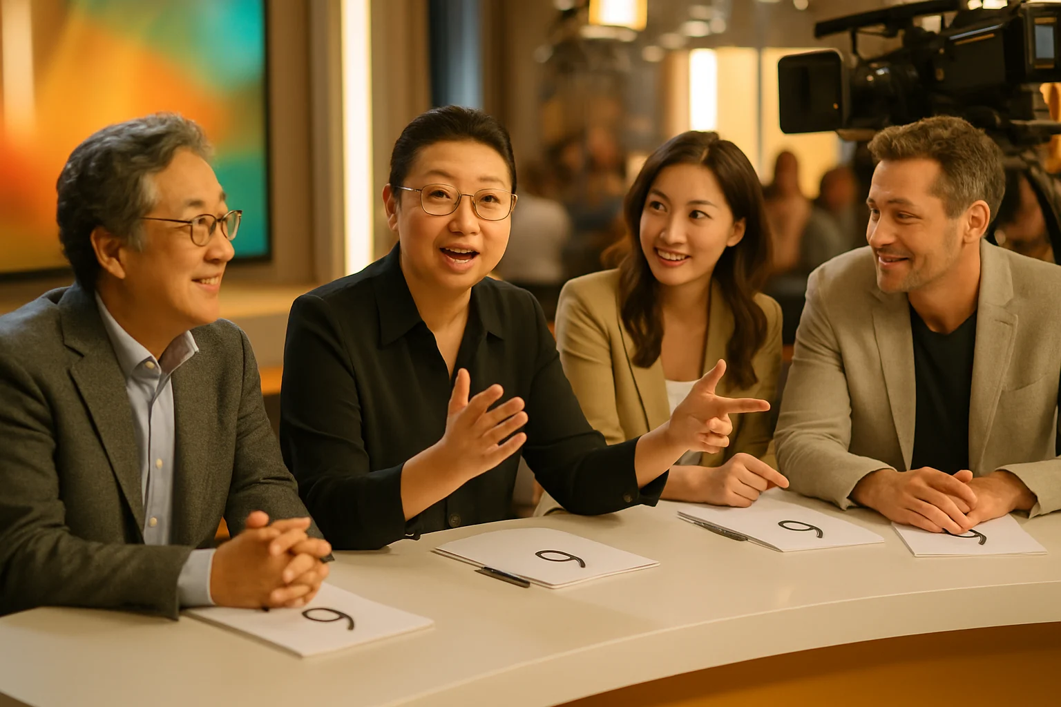 浪姐第七季评委席倪萍等导师现场评分讨论场景