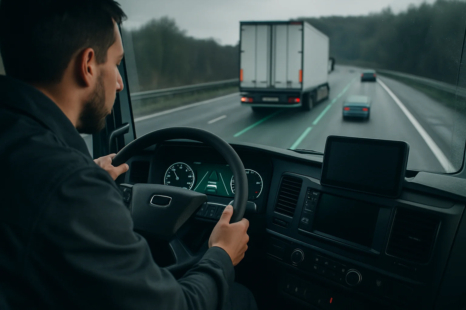 Công nghệ ADAS trên xe tải hiện đại với màn hình hiển thị thông minh