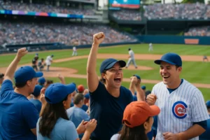 MLB大聯盟球場全景，球員在場上對決，看台坐滿球迷