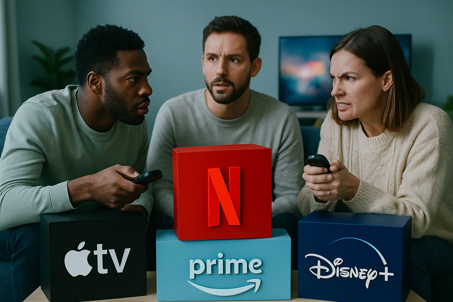 Streaming service logos arranged in competitive hierarchy showing market share percentages