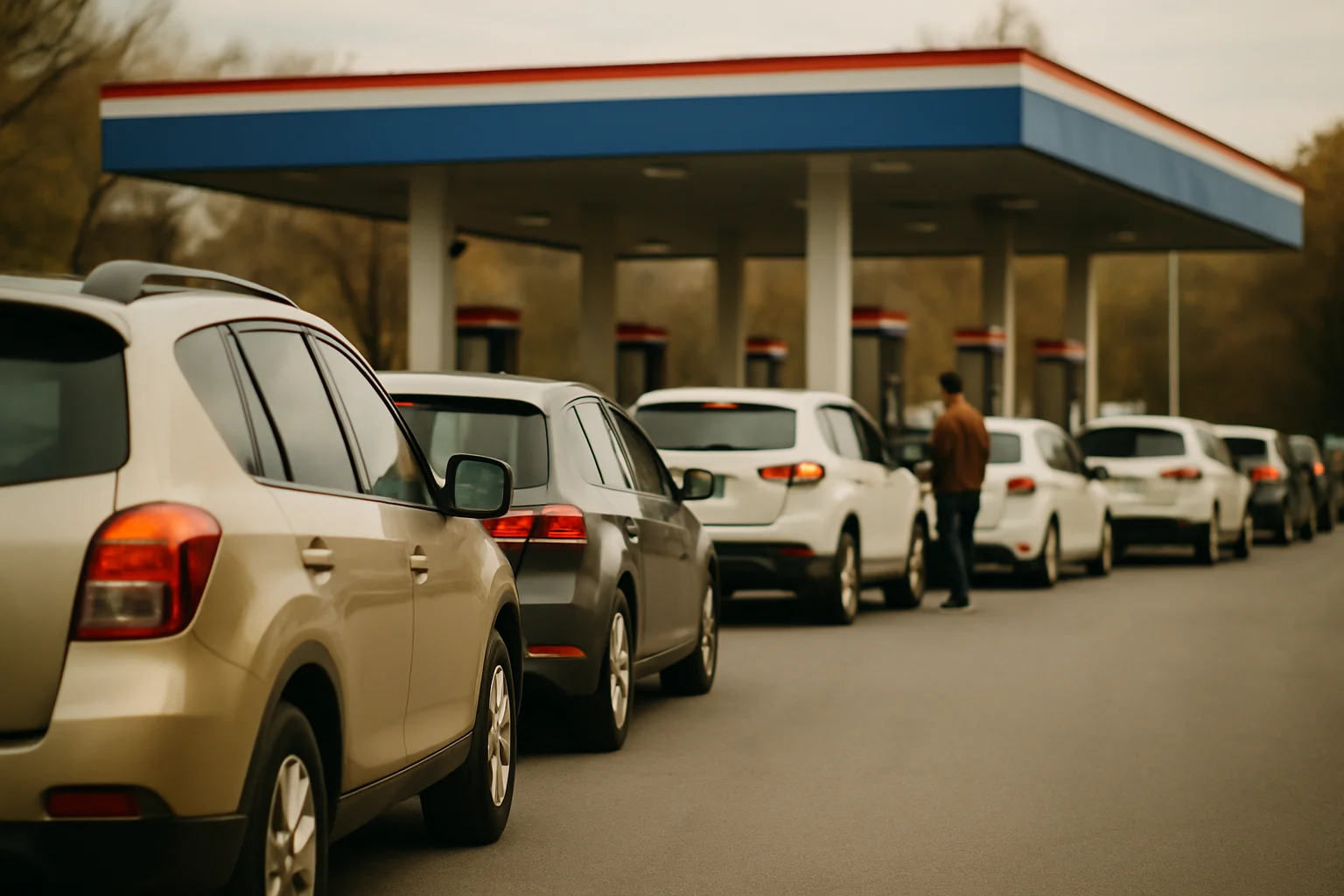中油加油站排隊加油的車輛隊伍