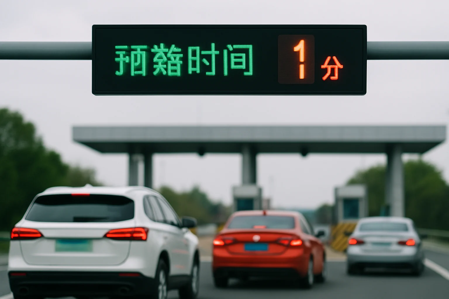 高速公路电子收费显示屏显示免费通行结束倒计时