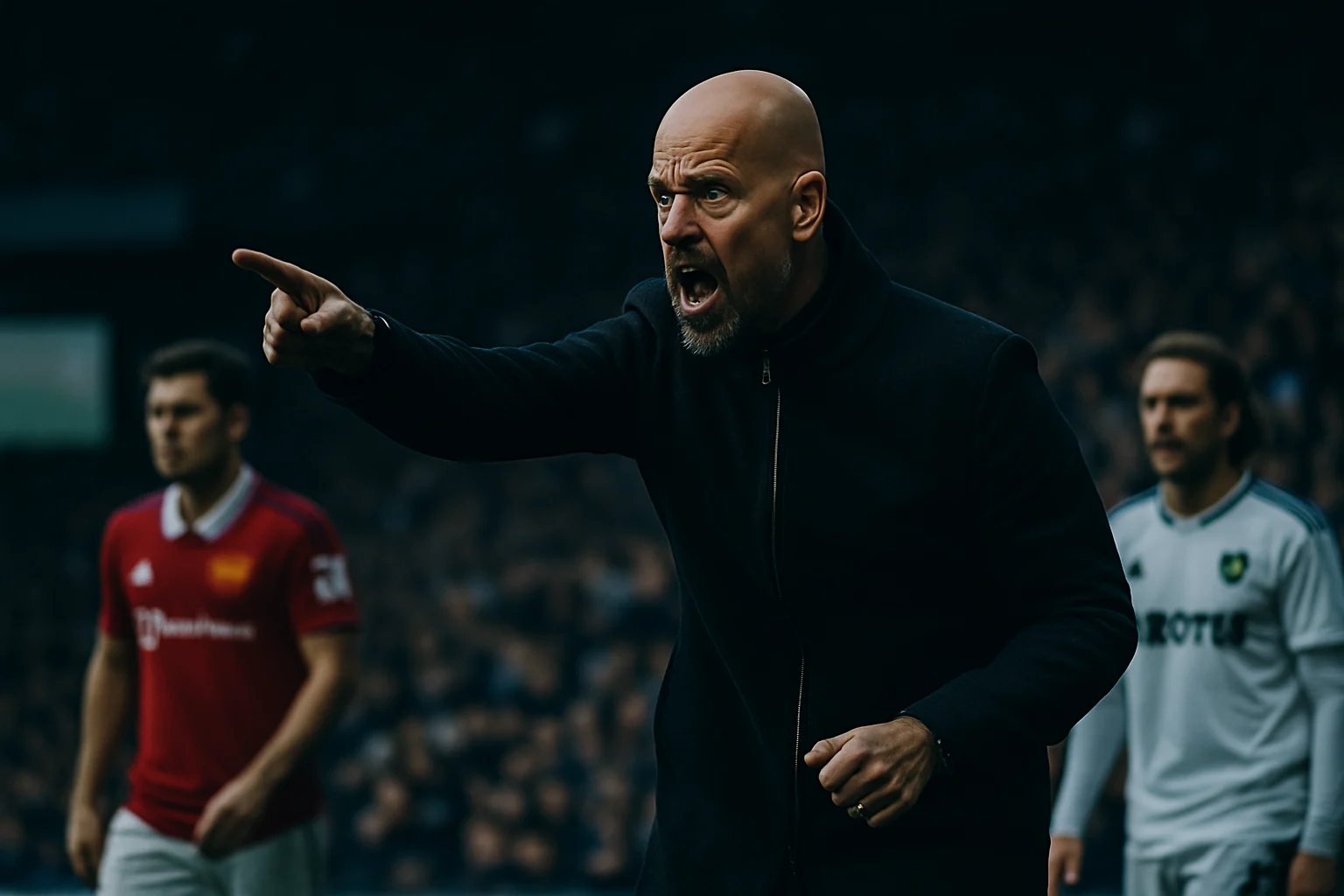 卡里克在場邊指揮比賽的緊張神情