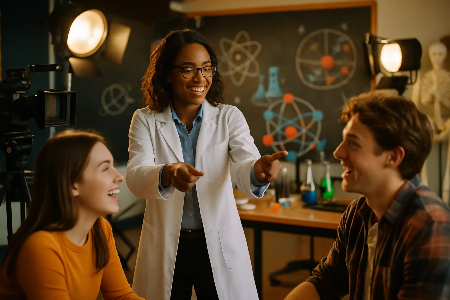 科普短剧拍摄现场的灯光布置