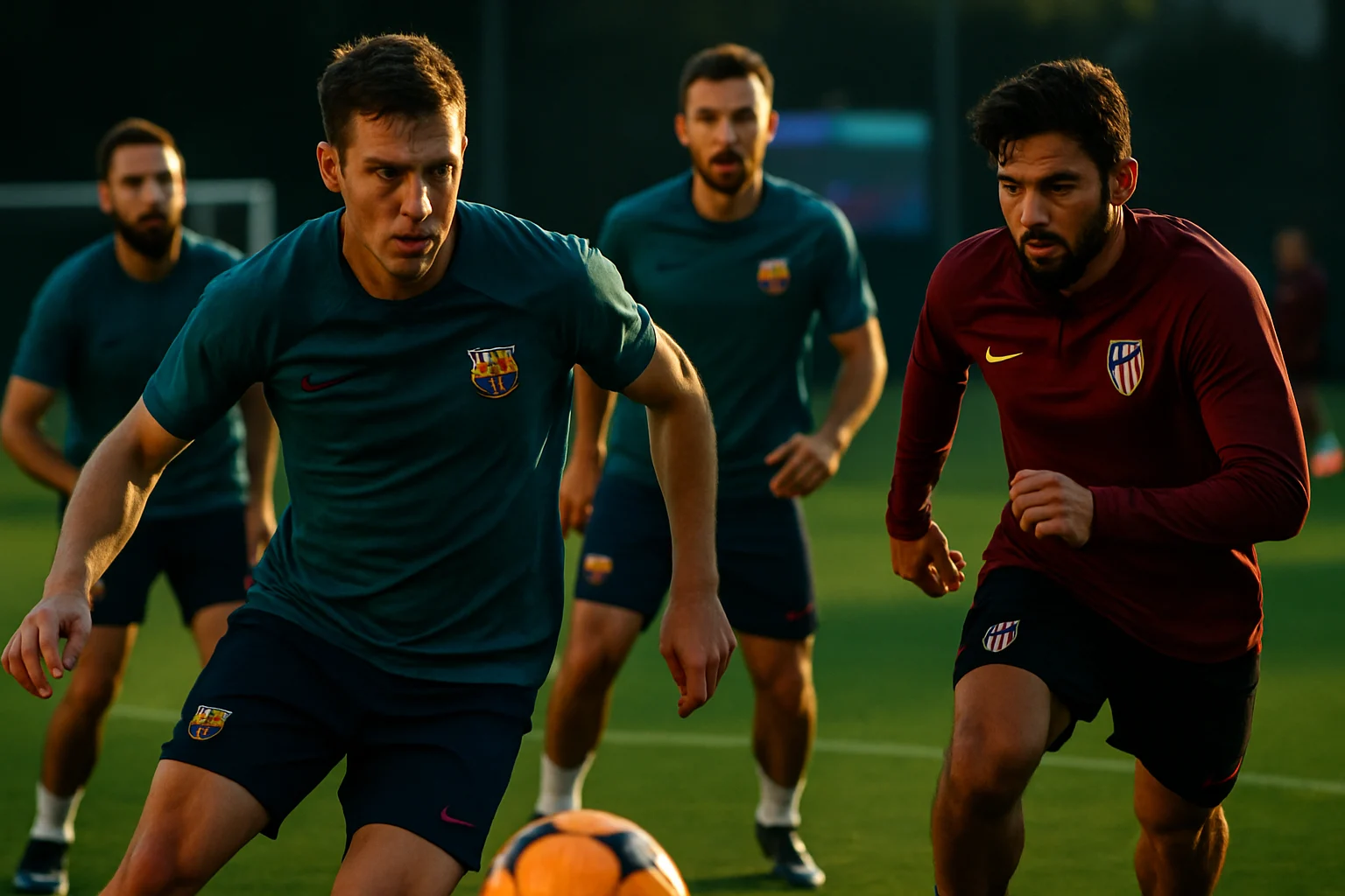 歐冠八強對戰雙方球員在訓練中的專注神情