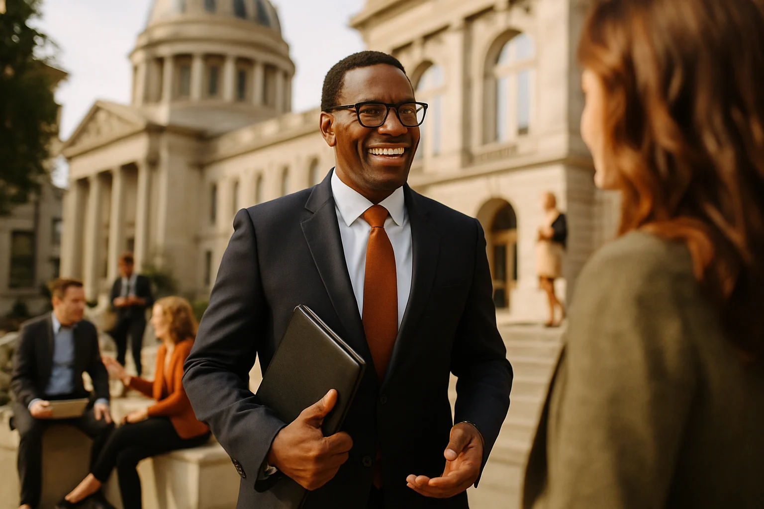 臺北市長蔣萬安於市政府大樓前接受媒體採訪的畫面