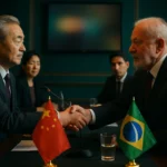 比亚迪巴西工厂外景，工人正常上下班的场景