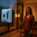 擦窗机器人在高层建筑玻璃幕墙上工作的场景