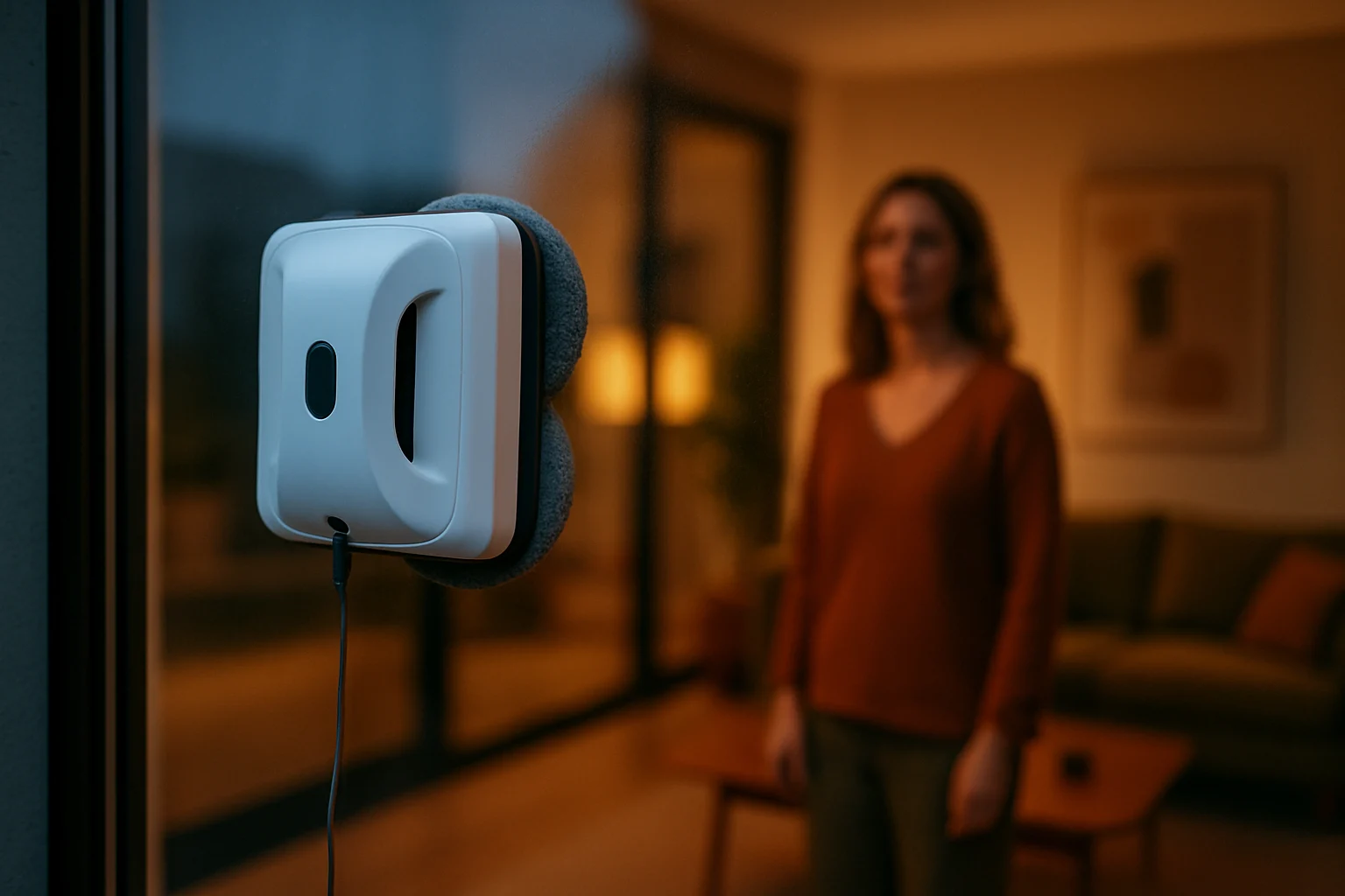 擦窗机器人在高层建筑玻璃幕墙上工作的场景