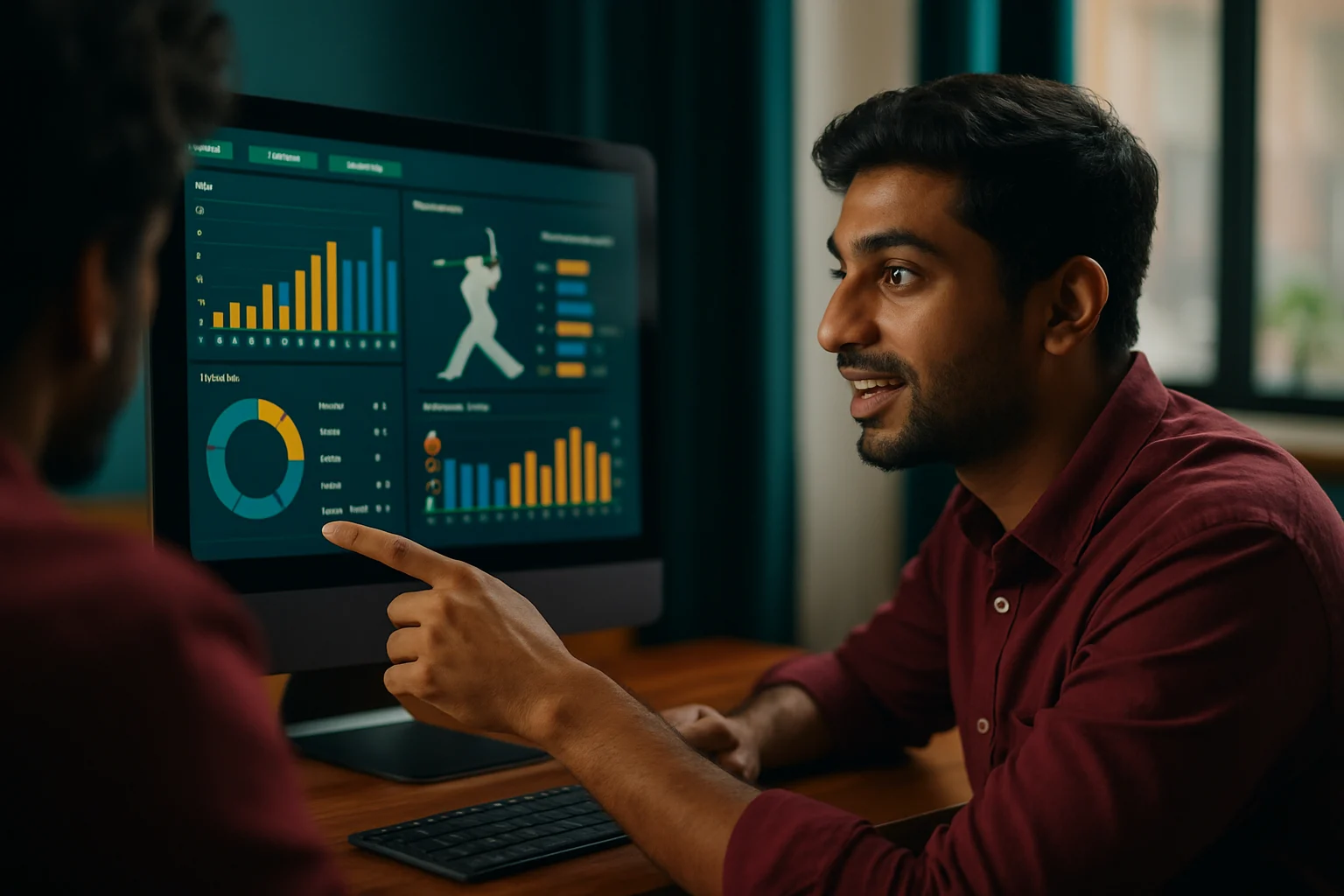डेटा एनालिटिक्स स्क्रीन पर गेंदबाजी के आंकड़े दिखाते हुए
