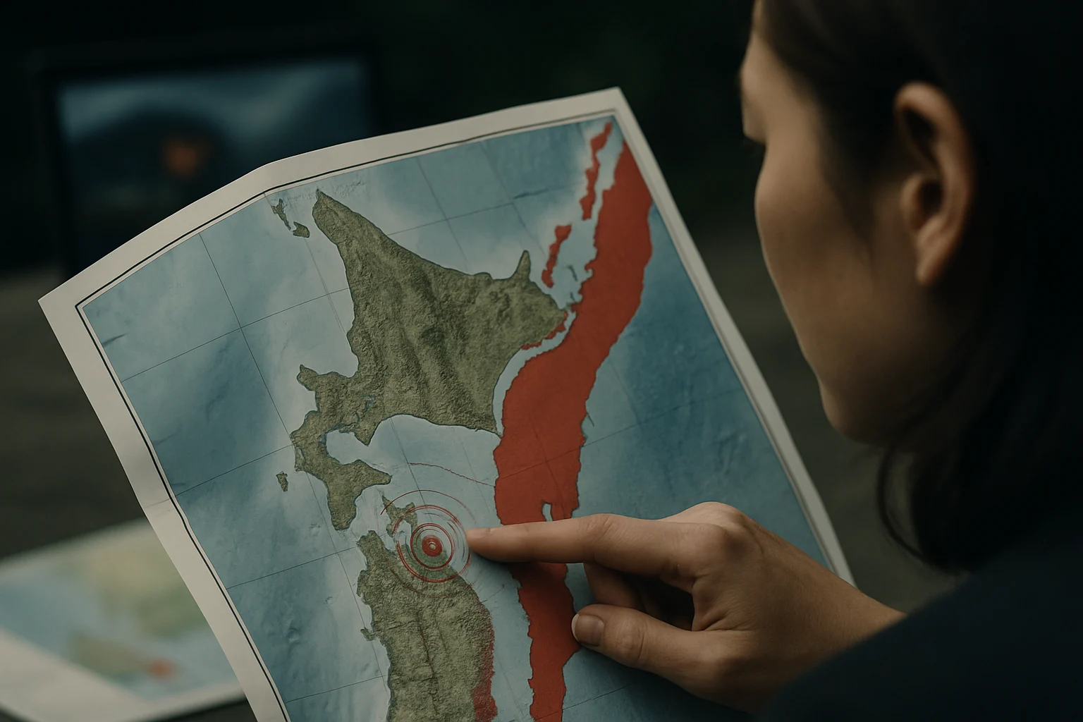 日本北海道地震震央位置圖與海嘯警報範圍示意