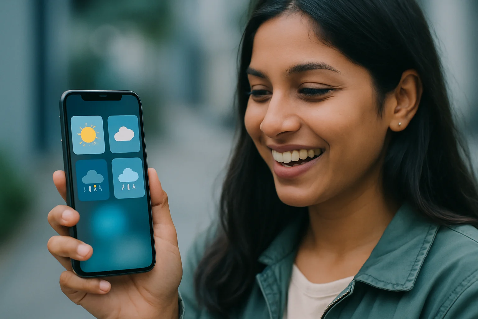 स्मार्टफोन स्क्रीन पर विभिन्न मौसम ऐप्स का इंटरफेस