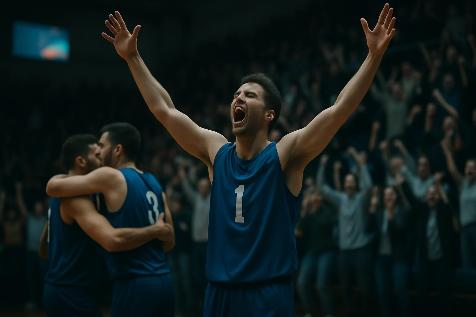 CBA深圳男篮史密斯庆祝绝杀后与队友拥抱瞬间