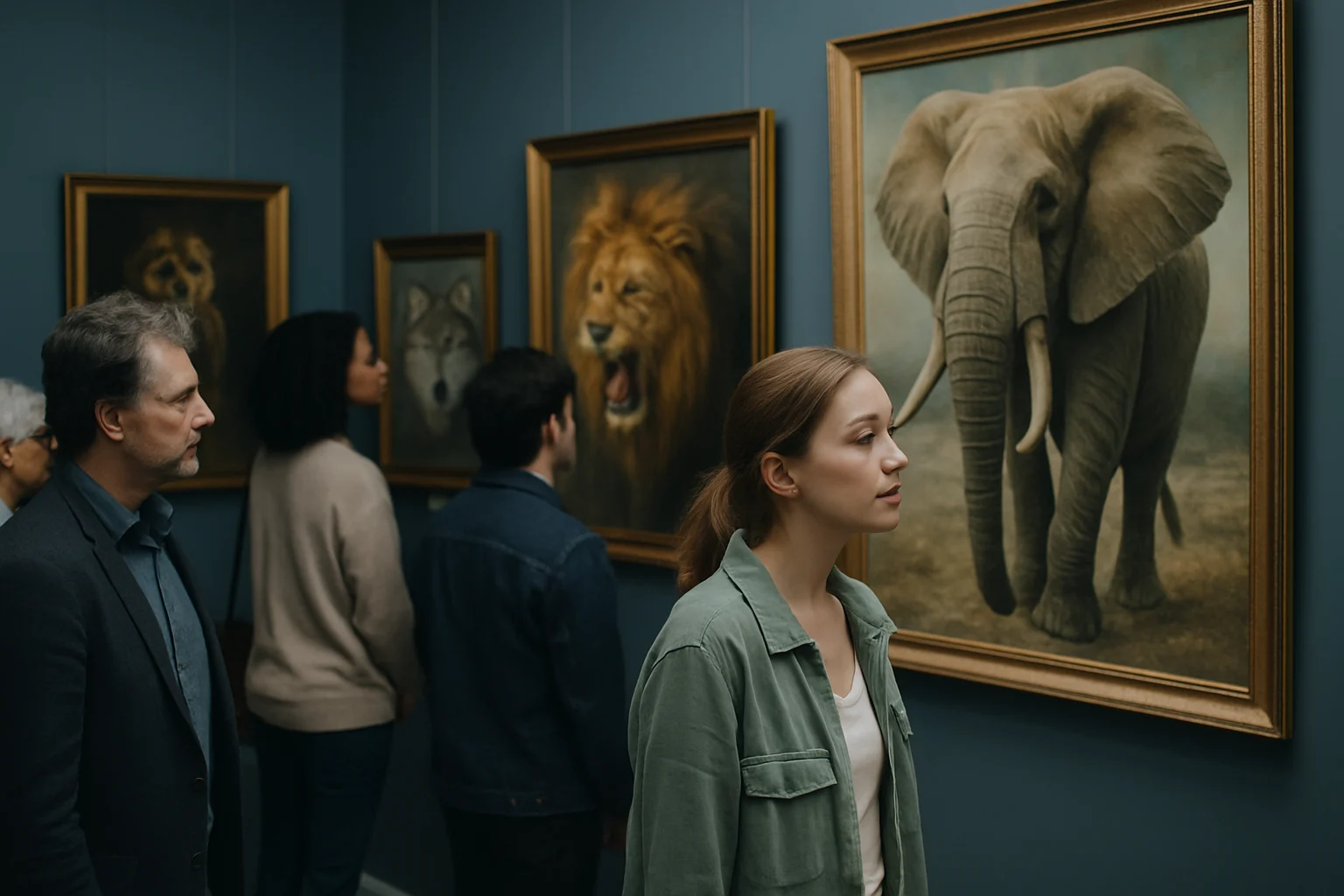 片岡鶴太郎の代表的な動物画作品が展示されている美術館の様子