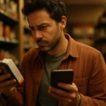 消费者在手机上比较不同平台价格的场景